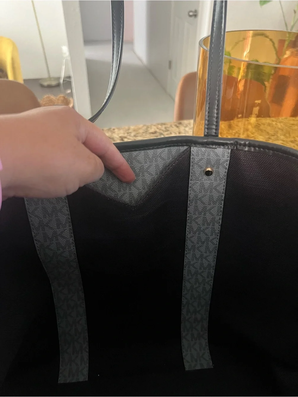 Michael Kors Gray, Black & White Signature Stripe Tote